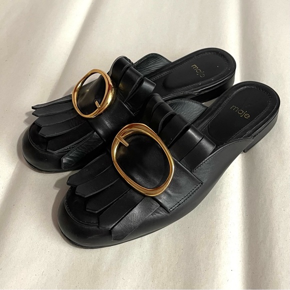 MAJE Women’s Black Leather Mules - Picture 3 of 11